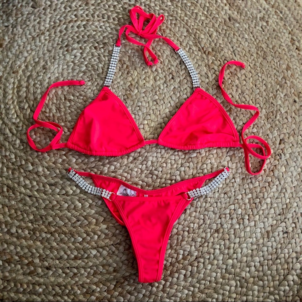 Skimpy rhinestone bikini XS scrunch butt